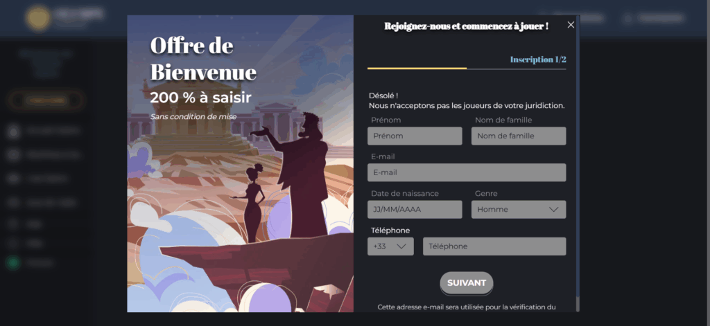 Olympe Casino Registration